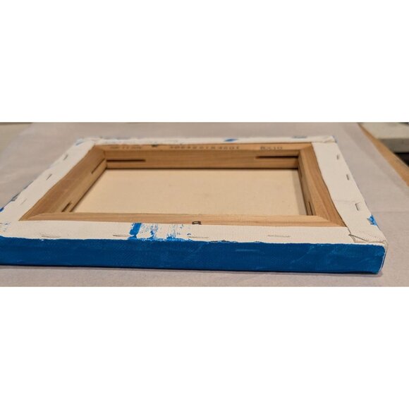 Yellow Bird Painting on Blue Canvas by Elena Mernoff 8x10 - Picture 7 of 10